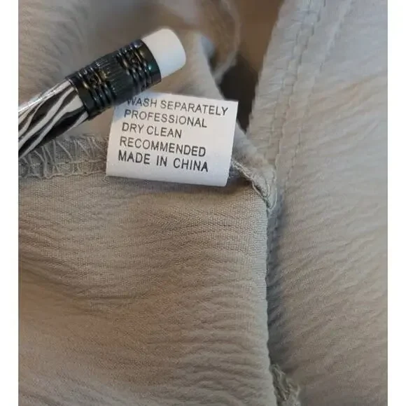 Women's Palazzo Overall Jumpsuit Romper L Beige Tan Neutral Color Big Bib Pocket - Picture 7 of 11